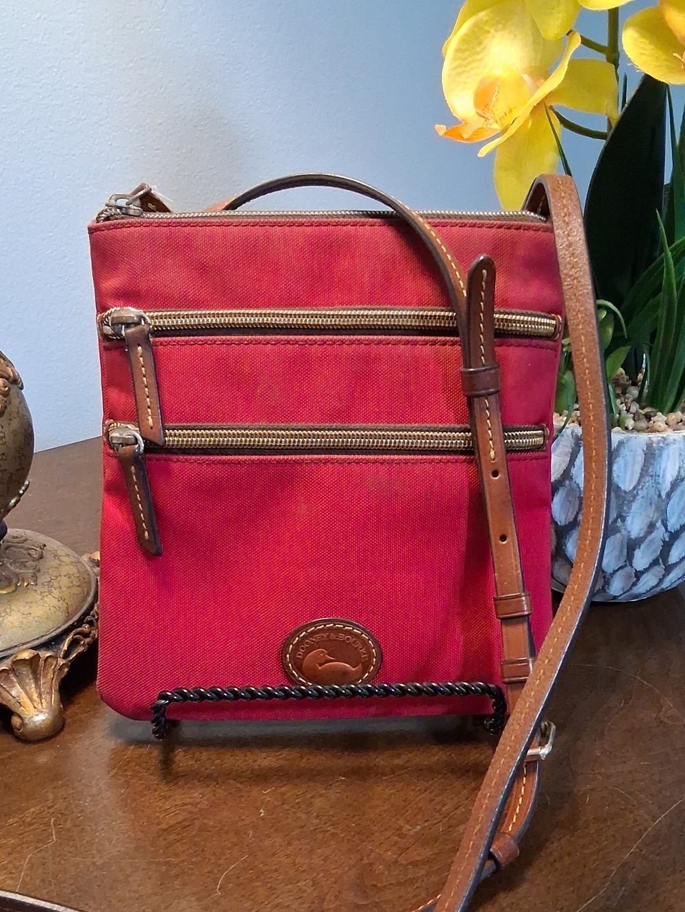 Dooney & Bourke Pink Crossbody Bag with Brown Trim